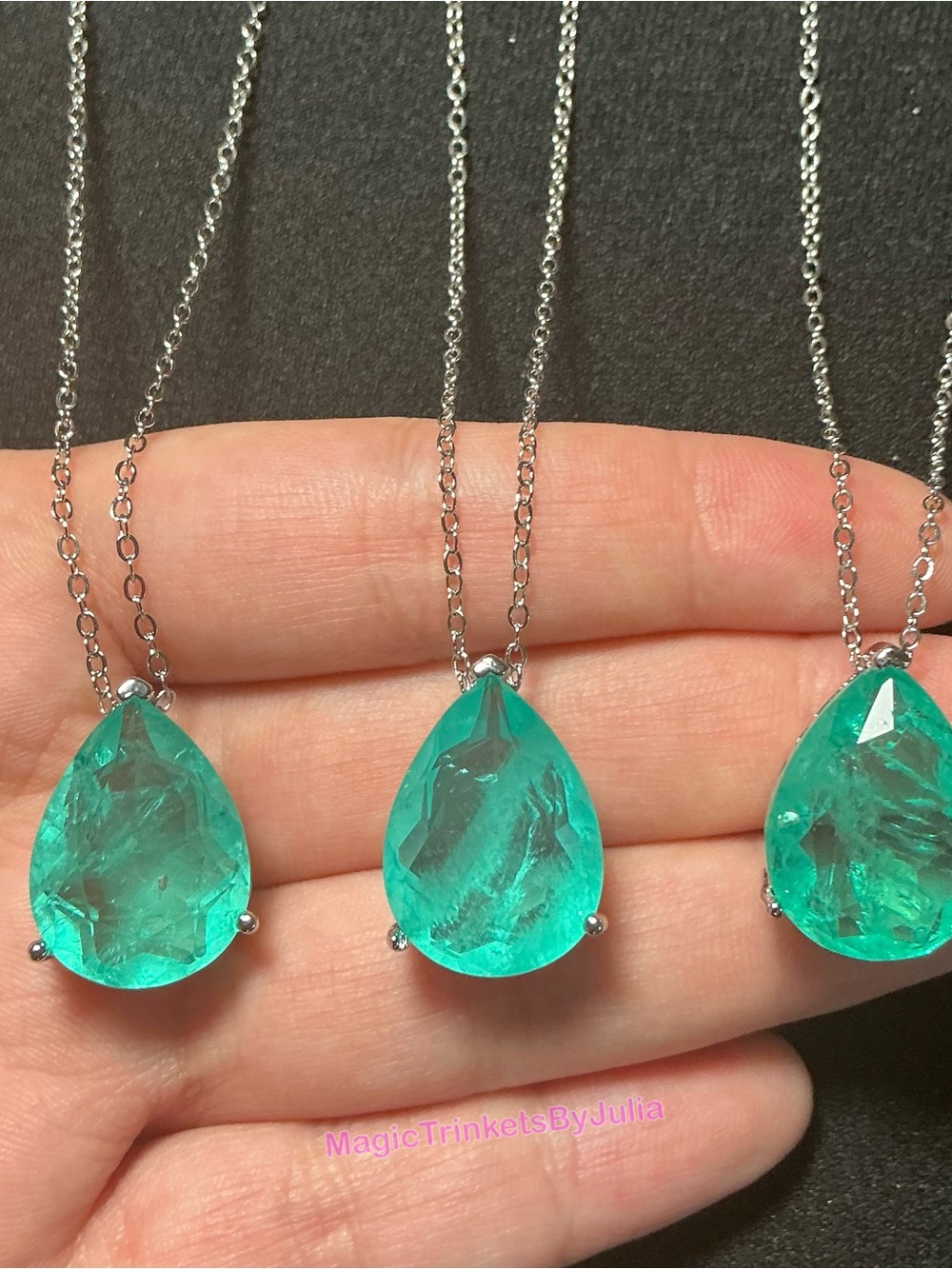 Paraiba Tourmaline Pendant Sterling Silver Necklace Water Drop Pendant - Picture 7 of 9